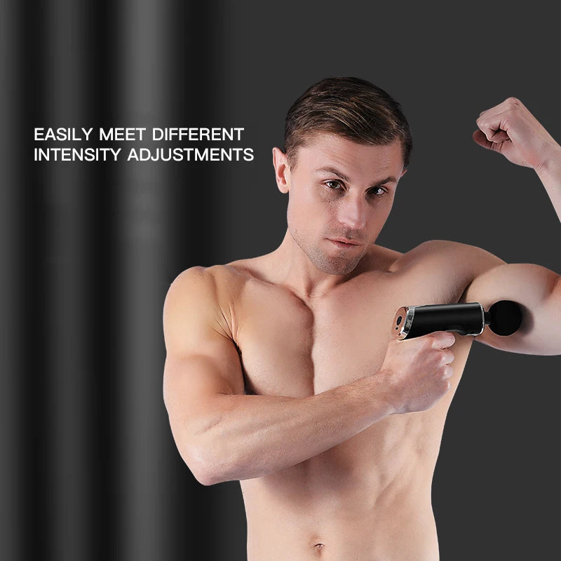 Pistola de Masaje Muscular Mini – Masajeador de Percusión Portátil con 4 Cabezales y 6 Velocidades