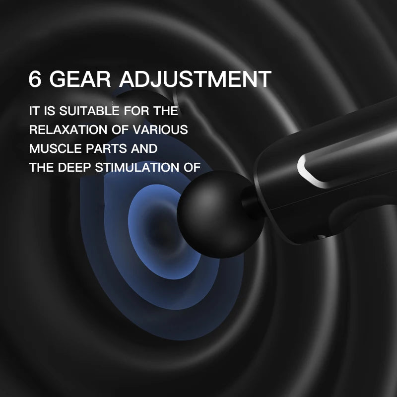 Pistola de Masaje Muscular Mini – Masajeador de Percusión Portátil con 4 Cabezales y 6 Velocidades