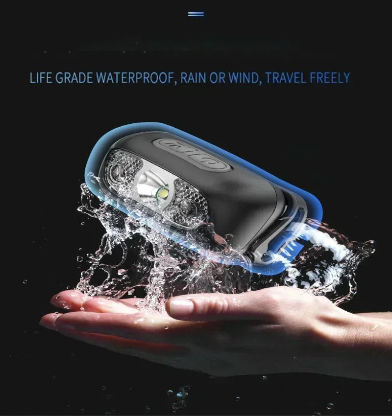 Linterna Frontal LED Recargable con Sensor – Luz Potente para Camping, Pesca y Actividades Nocturnas