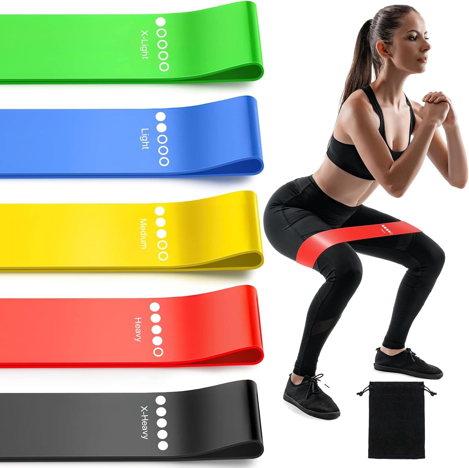 El Kit de 5 Bandas de Resistencia es perfecto para fortalecer piernas, glúteos, brazos y todo tu cuerpo sin necesidad de gimnasio