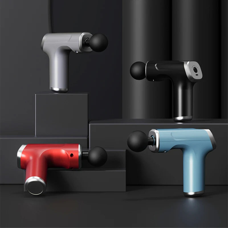 Pistola de Masaje Muscular Mini – Masajeador de Percusión Portátil con 4 Cabezales y 6 Velocidades