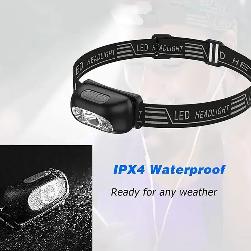 Linterna Frontal LED Recargable con Sensor – Luz Potente para Camping, Pesca y Actividades Nocturnas