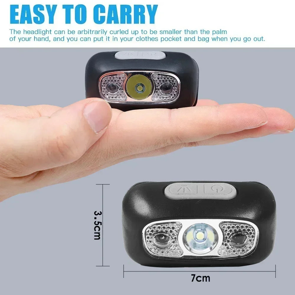 Linterna Frontal LED Recargable con Sensor – Luz Potente para Camping, Pesca y Actividades Nocturnas