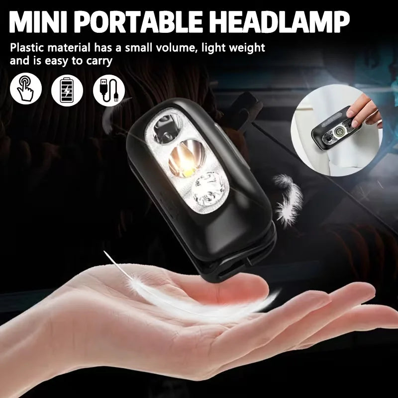 Linterna Frontal LED Recargable con Sensor – Luz Potente para Camping, Pesca y Actividades Nocturnas