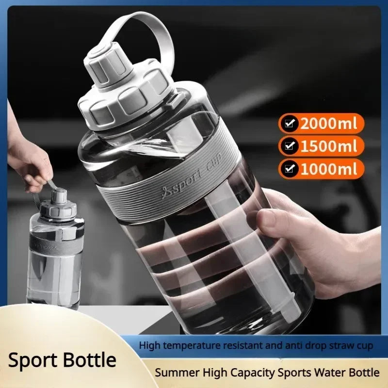 Botella Deportiva de Agua 2L con Pajilla – Botella Fitness de Gran Capacidad para Gimnasio y Deporte
