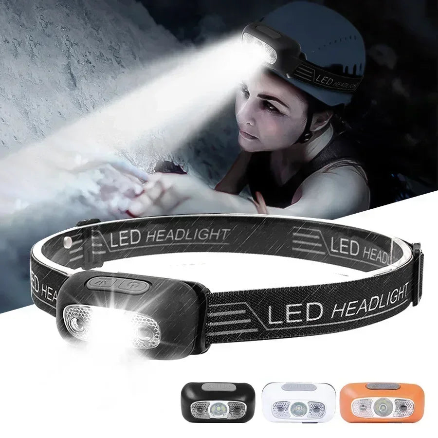 Linterna Frontal LED Recargable con Sensor – Luz Potente para Camping, Pesca y Actividades Nocturnas