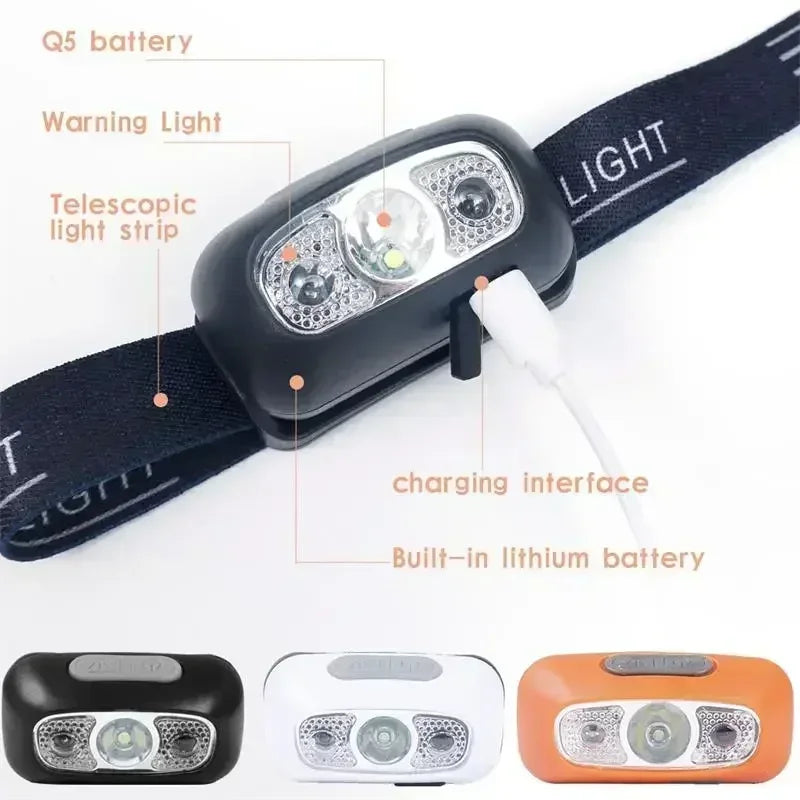 Linterna Frontal LED Recargable con Sensor – Luz Potente para Camping, Pesca y Actividades Nocturnas