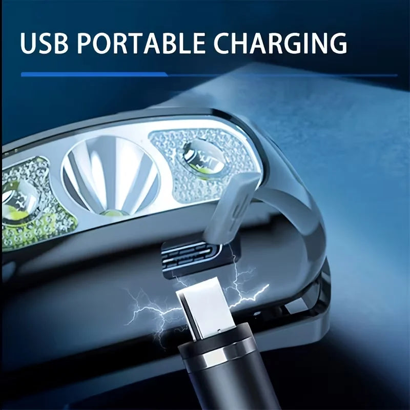 Linterna Frontal LED Recargable con Sensor – Luz Potente para Camping, Pesca y Actividades Nocturnas