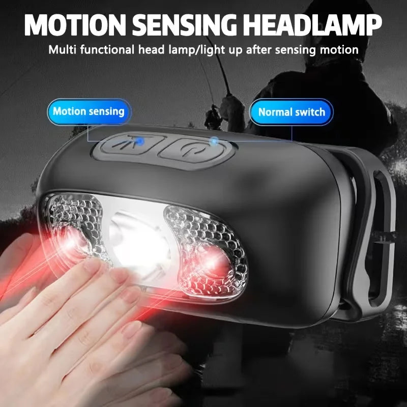 Linterna Frontal LED Recargable con Sensor – Luz Potente para Camping, Pesca y Actividades Nocturnas