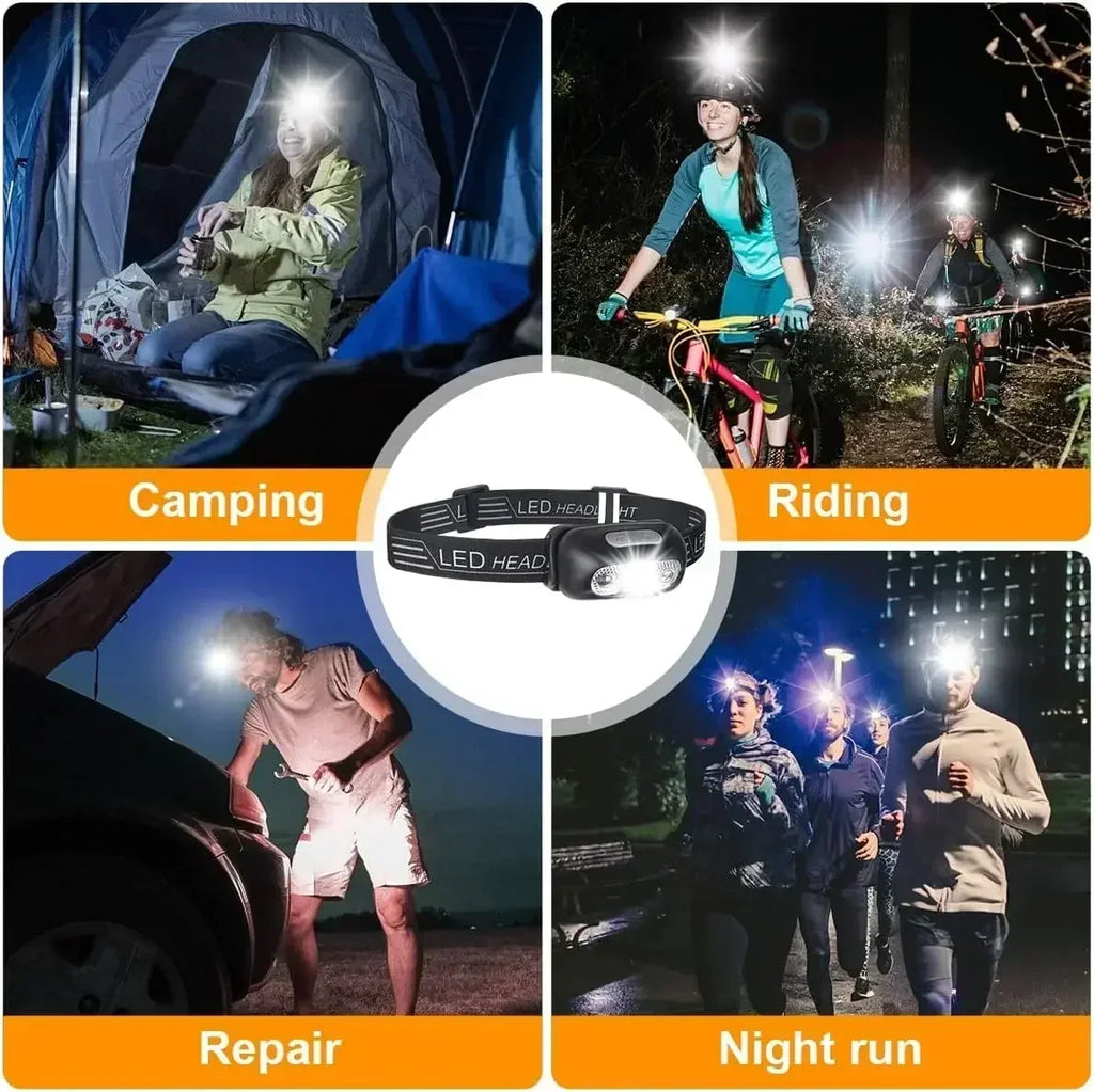 Linterna Frontal LED Recargable con Sensor – Luz Potente para Camping, Pesca y Actividades Nocturnas