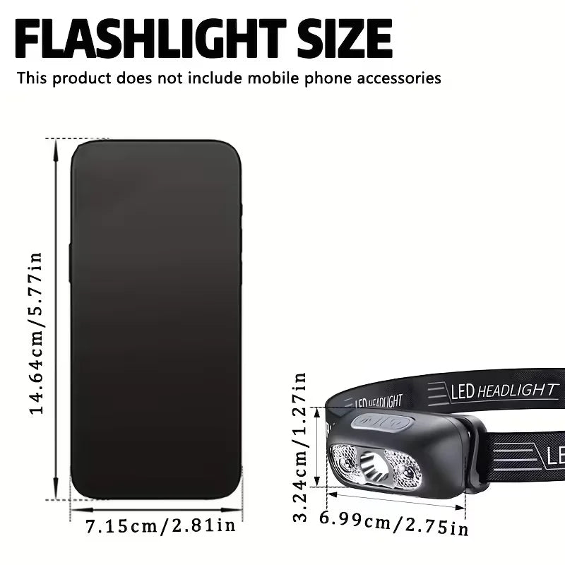 Linterna Frontal LED Recargable con Sensor – Luz Potente para Camping, Pesca y Actividades Nocturnas