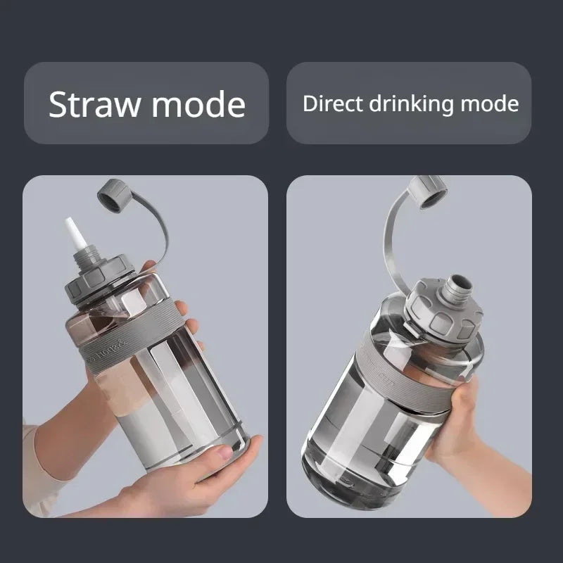 Botella Deportiva de Agua 2L con Pajilla – Botella Fitness de Gran Capacidad para Gimnasio y Deporte